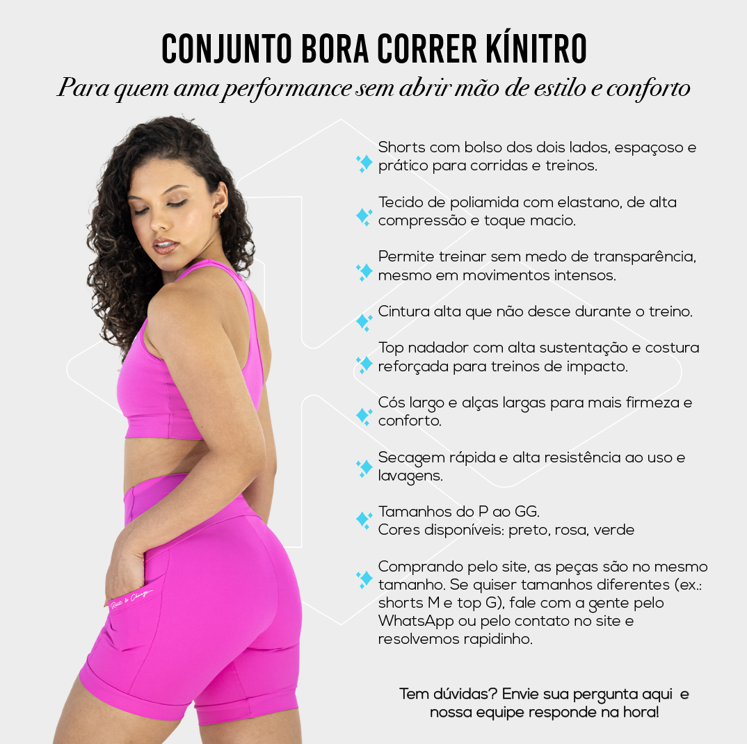 Conjunto Bora Correr Feminino – Shorts Blackout com Bolso + Top Nadador | Kínitro