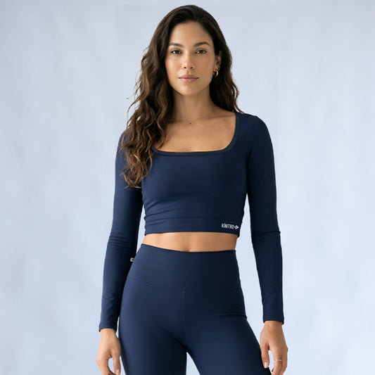 Cropped Manga Longa Azul Navy ESSENCIAL ✦