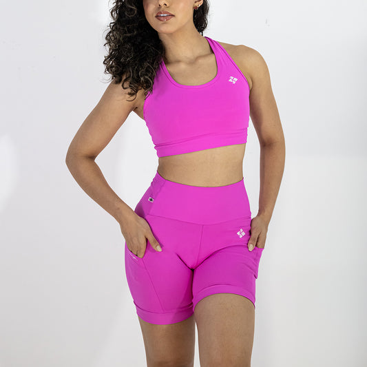 Conjunto Bora Correr Feminino – Shorts Blackout com Bolso + Top Nadador | Kínitro